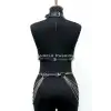 Deri ve Zincir Detaylı Harness Takım, Deri Dansçı Kostüm, Choker Detaylı Deri Harness - APFT1397
