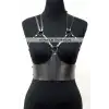 Göğüs Detaylı Deri Harness Büstiyer, Şık Deri Korse - APFT872