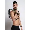 Kırbaç ve Çivili Choker Detaylı Erkek Fantazi Giyim, Deri Erkek Harness Takım - APFTM102