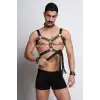 Kırbaç ve Çivili Choker Detaylı Erkek Fantazi Giyim, Deri Erkek Harness Takım - APFTM102