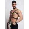 Kırbaç ve Çivili Choker Detaylı Erkek Fantazi Giyim, Deri Erkek Harness Takım - APFTM102