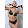 Kırbaçlı Deri Sütyen Takım, Sexy Deri Fantezi Giyim Sütyen Takım - APFT1353