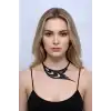 Kuş Kanadı ve Göz Detaylı Şık Deri Choker, Deri Kolye - APFT1414