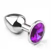 Metal Elmas Taşlı Anal Plug Mor En Küçük Boy