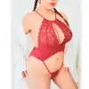 Tegan Büyük Beden Fantezi Kırmızı Dantelli Bodysouit TG279255-B