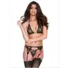 Tegan Fantazi Seksi Siyah Fiyonklu Dantel Jartiyer Takım ÇORAPSIZ ! TG278525