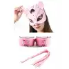 Tegan Fantezi Deri Seksi Pembe Kedi Maske Kelepçe Kırbaç Seti ( 3lü set) TG275368
