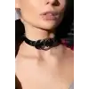 Üçlü Halka Detaylı Ayarlı Şık Deri Choker - APFT681