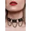 Zincir Ve Halka Detaylı Deri Choker Tasma Boyunluk Aksesuar - APFT662