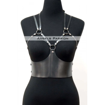 Göğüs Detaylı Deri Harness Büstiyer, Şık Deri Korse - APFT872