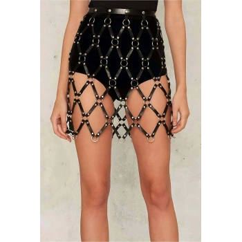 Kare Detaylı Şık Deri Harness Etek - APFT694_Kopya(1)