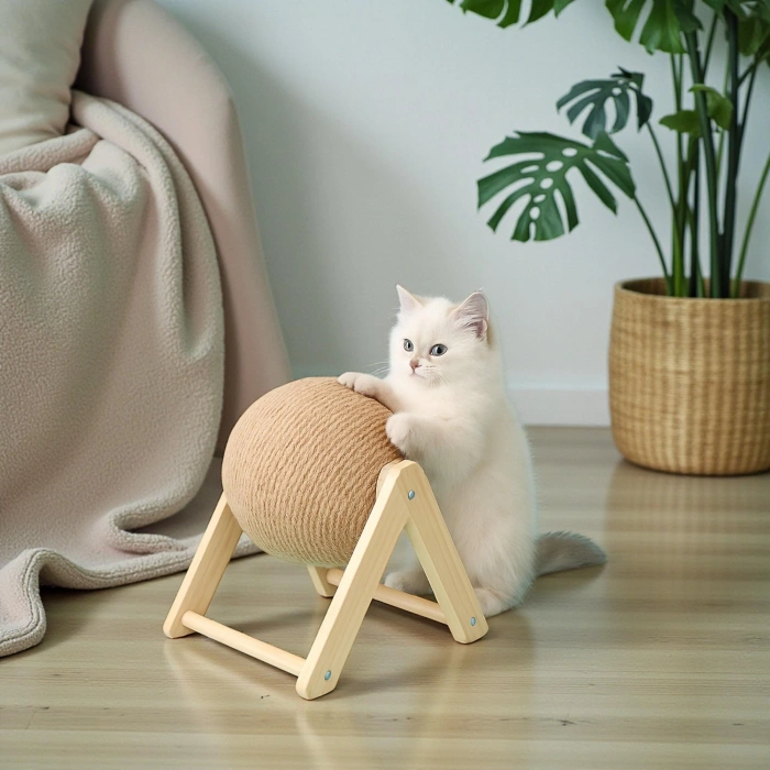 Pureza Kedi Tırmalama Topu | Ahşap Ayaklı, Dayanıklı Kedi Oyuncağı