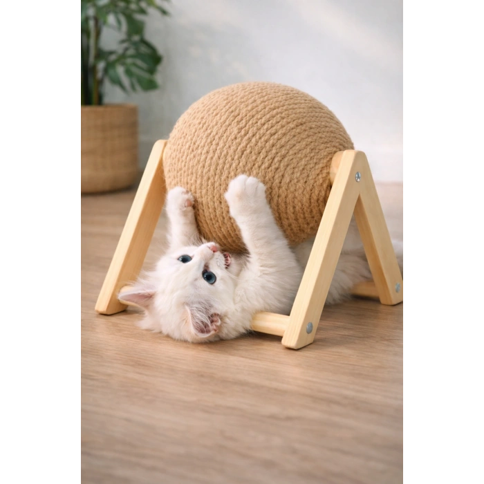Pureza Kedi Tırmalama Topu | Ahşap Ayaklı, Dayanıklı Kedi Oyuncağı