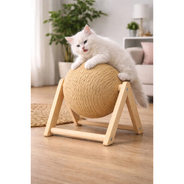 Pureza Kedi Tırmalama Topu | Ahşap Ayaklı, Dayanıklı Kedi Oyuncağı