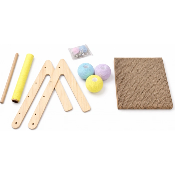 Pureza Ahşap Gövde Kedi Tırmalama Tahtası|   Oyun ve Tırmalama Platformu| Kedi Oyuncağı| Halat Sarımlı Toplu Oyun Alanı