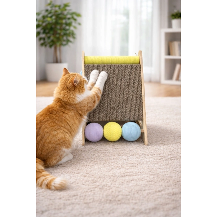 Pureza Ahşap Gövde Kedi Tırmalama Tahtası|   Oyun ve Tırmalama Platformu| Kedi Oyuncağı| Halat Sarımlı Toplu Oyun Alanı