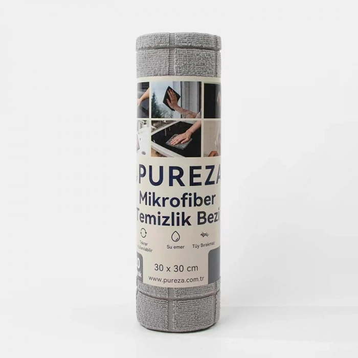 Pureza Gri Rulo Mikrofiber Temizlik Bezi 30X30 cm 20li- Mutfak, Banyo, Cam ve Araba Için