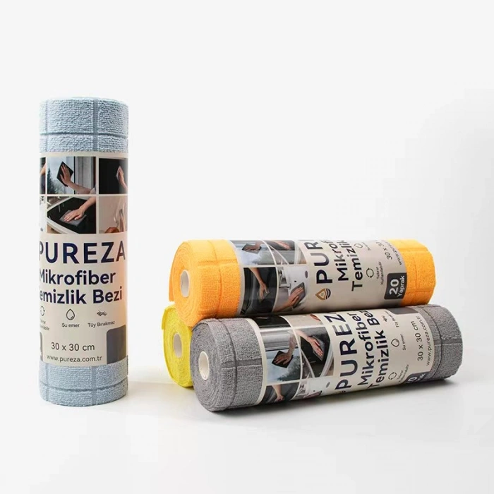 Pureza Mavi Rulo Mikrofiber Temizlik Bezi 30X30 cm 20li- Mutfak, Banyo, Cam ve Araba Için