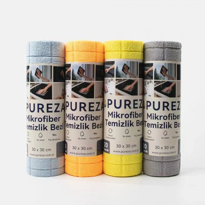 Pureza Mavi Rulo Mikrofiber Temizlik Bezi 30X30 cm 20li- Mutfak, Banyo, Cam ve Araba Için