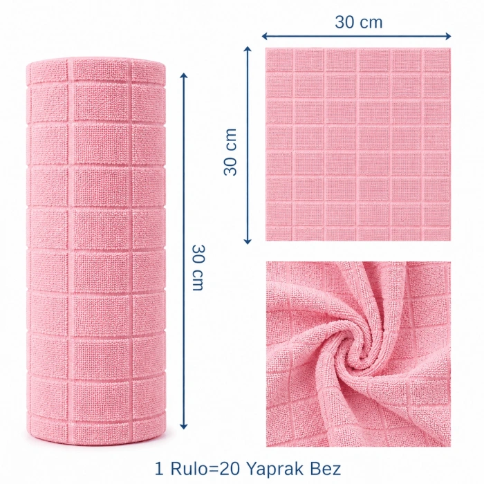 Pureza Rulo Mikrofiber Temizlik Bezi 30X30 cm 20li- Mutfak, Banyo, Cam ve Araba İçin