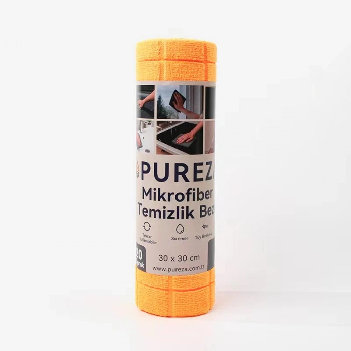 Pureza Turuncu Rulo Mikrofiber Temizlik Bezi 30X30 cm 20li- Mutfak, Banyo, Cam ve Araba Için