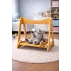 Pureza Ahşap Kedi Salıncağı & Oyun Platformu – Ponponlu, Doğal Ahşap Oyuncak