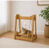 Pureza Ahşap Kedi Salıncağı & Oyun Platformu – Ponponlu, Doğal Ahşap Oyuncak
