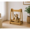Pureza Ahşap Kedi Salıncağı & Oyun Platformu – Ponponlu, Doğal Ahşap Oyuncak