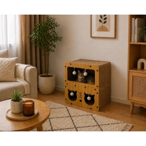 Pureza Ahşap Kedi Evi & Karton Tırmalama Alanı