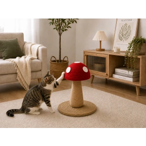 Pureza Kırmızı Mantar Tasarımlı Kedi Tırmalama ve Oyuncak Standı – Interaktif Kedi Oyuncağı