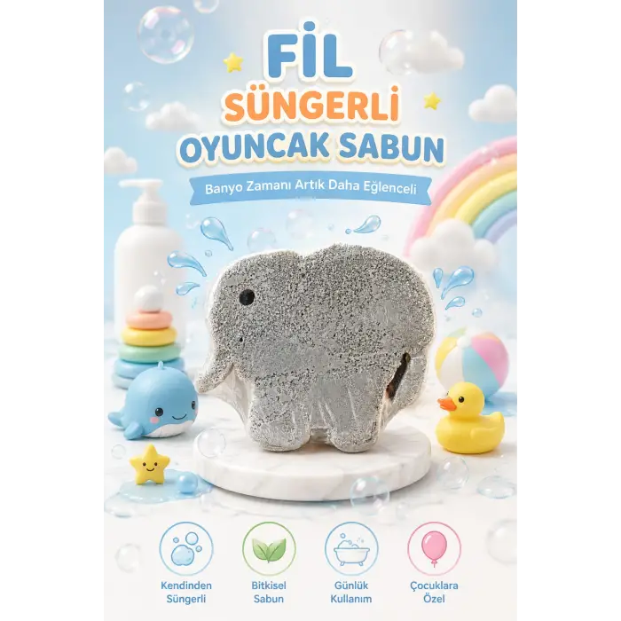 KC Kids Club Toysn Soaps Süngerli Oyuncak Bitkisel Banyo Sabunu Fil 120 g
