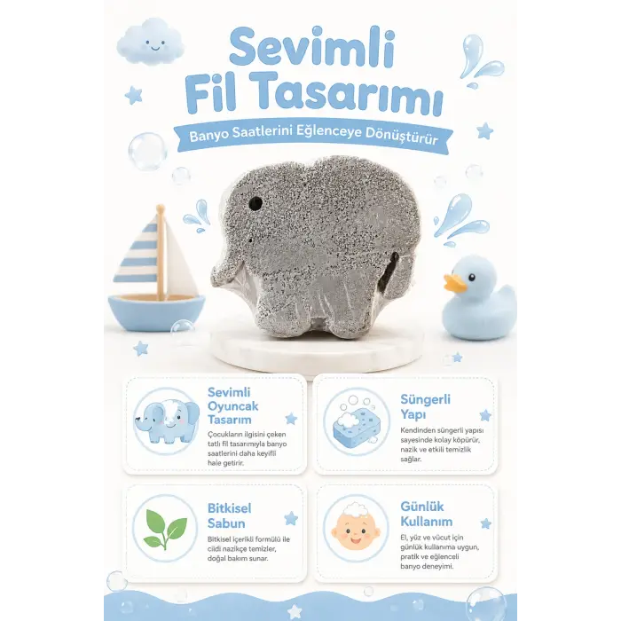 KC Kids Club Toysn Soaps Süngerli Oyuncak Bitkisel Banyo Sabunu Fil 120 g