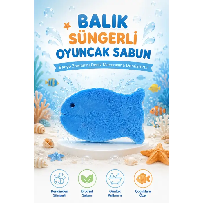 KC Kids Club Toysn Soaps Süngerli Oyuncak Bitkisel Banyo Sabunu Balık 120 g
