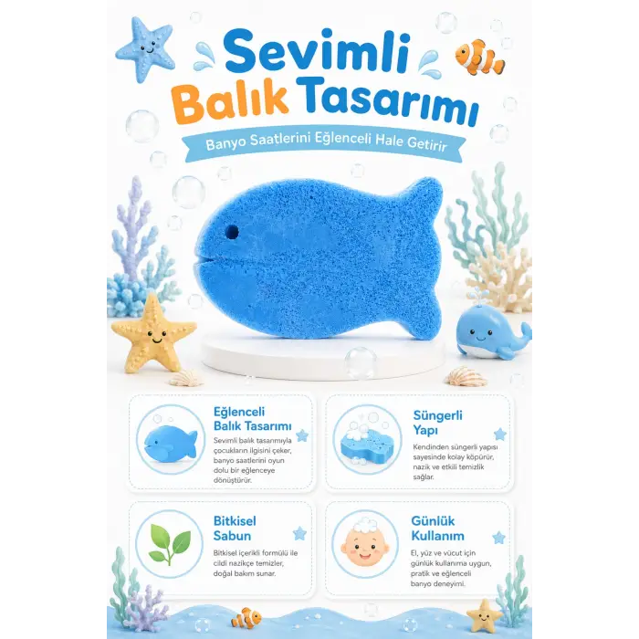 KC Kids Club Toysn Soaps Süngerli Oyuncak Bitkisel Banyo Sabunu Balık 120 g