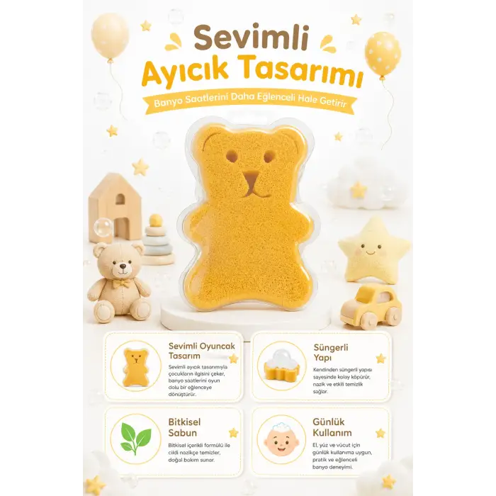 KC Kids Club Toysn Soaps Süngerli Oyuncak Bitkisel Banyo Sabunu Ayıcık 120 g