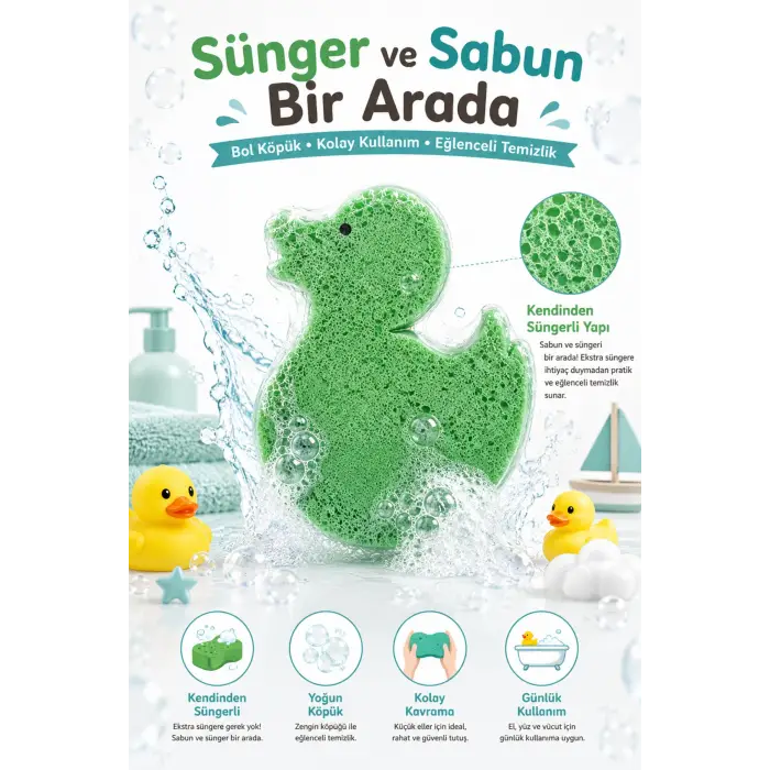 KC Kids Club Toysn Soaps Süngerli Oyuncak Bitkisel Banyo Sabunu Ördek 120 g
