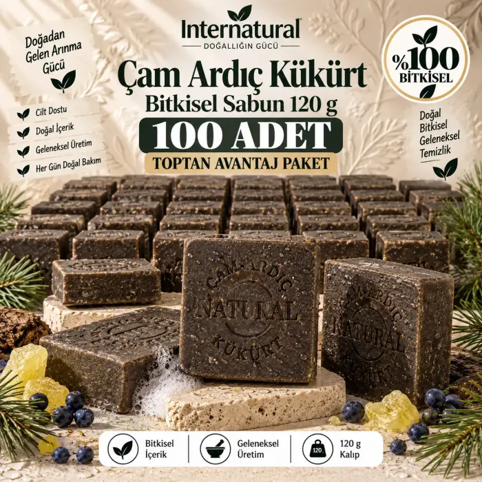 Internatural Çam Ardıç Kükürt Bitkisel Sabun 120 g - 100 Adet
