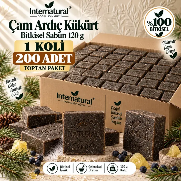 Internatural Çam Ardıç Kükürt Bitkisel Sabun 120 g - 200 Adet (1 Koli)