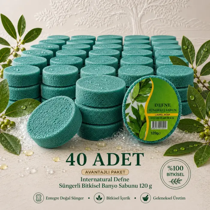 Internatural Defne Süngerli Bitkisel Banyo Sabunu 40lı Paket (40 x 120 g)
