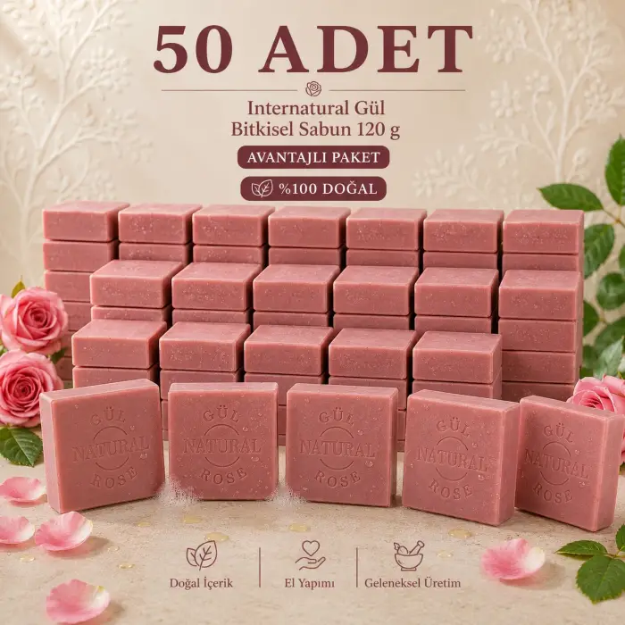 Internatural Gül Bitkisel Sabun 120 g - 50 Adet