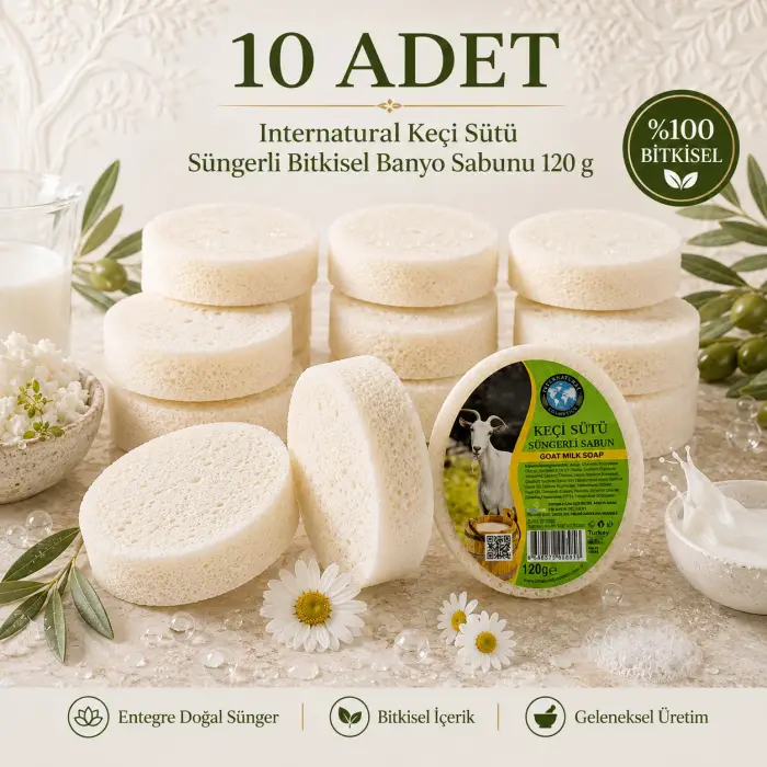Internatural Keçi Sütü Süngerli Bitkisel Sabun 10lu Paket (10 x 120 g)