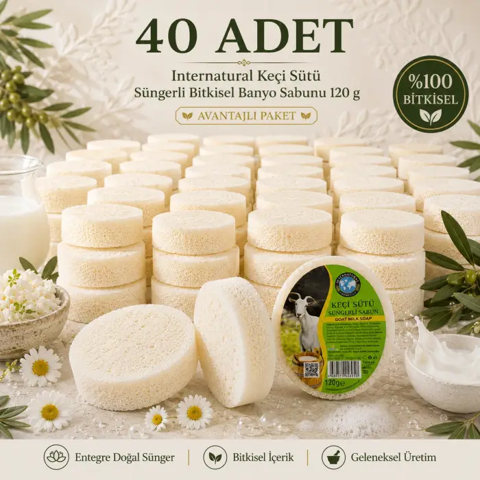 Internatural Keçi Sütü Süngerli Bitkisel Sabun 40lı Paket (40 x 120 g)