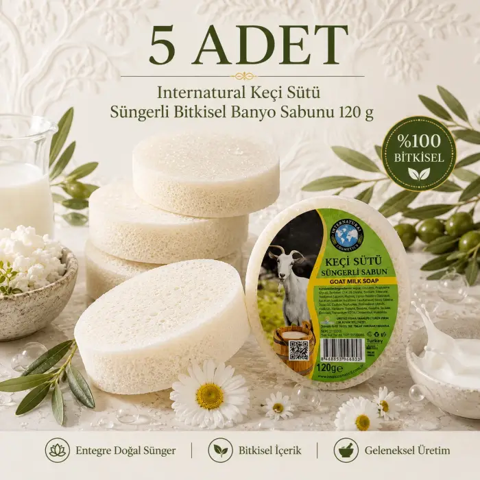 Internatural Keçi Sütü Süngerli Bitkisel Sabun 5li Paket (5 x 120 g)