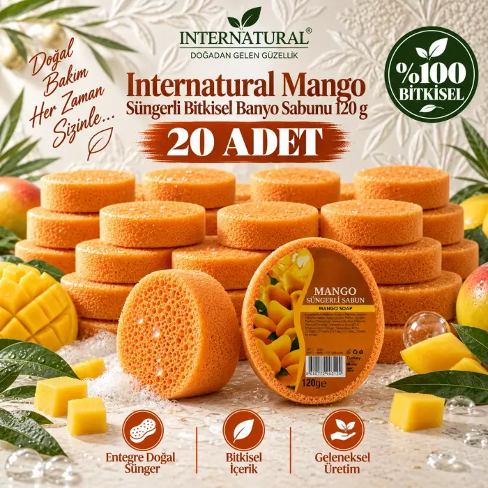 Internatural Mango Süngerli Bitkisel Sabun 20li Paket (20 x 120 g)
