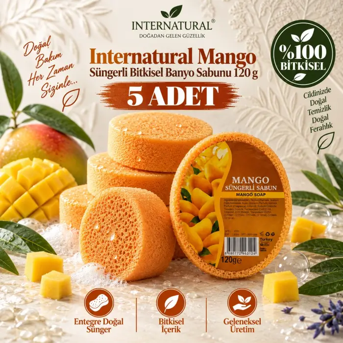 Internatural Mango Süngerli Bitkisel Sabun 5li Paket (5 x 120 g)