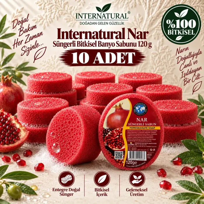 Internatural Nar Süngerli Bitkisel Banyo Sabunu 10lu Paket (10 x 120 g)