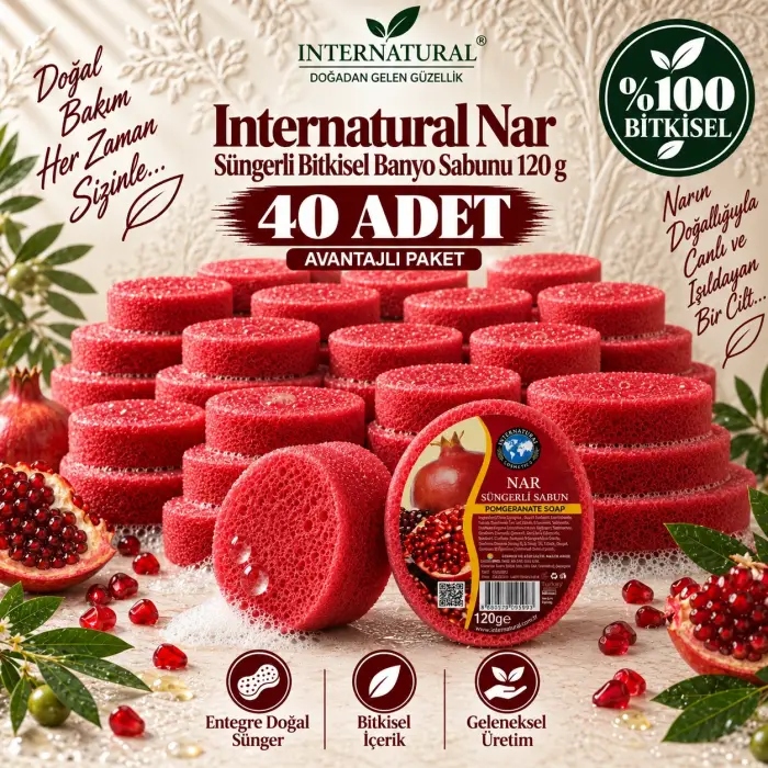 Internatural Nar Süngerli Bitkisel Banyo Sabunu 40lı Paket (40 x 120 g)