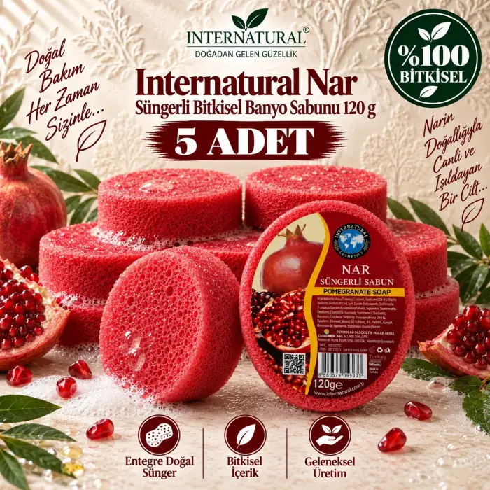 Internatural Nar Süngerli Bitkisel Banyo Sabunu 5li Paket (5 x 120 g)