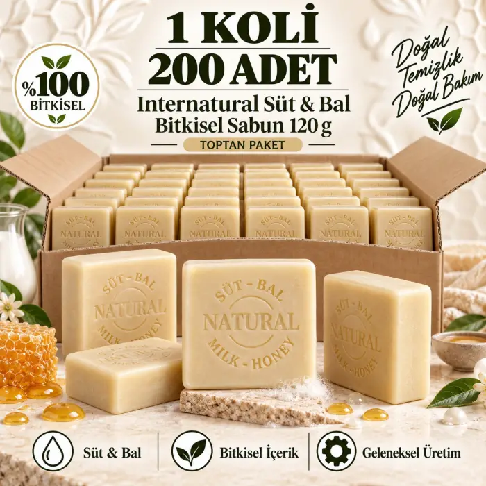 Internatural Süt - Bal Bitkisel Sabun 120 g - 200 Adet (1 Koli)