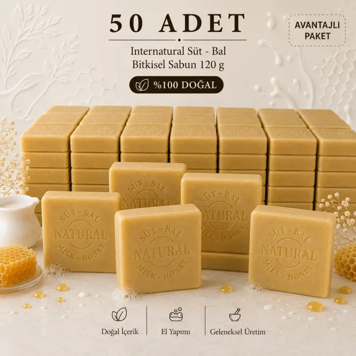 Internatural Süt - Bal Bitkisel Sabun 120 g - 50 Adet